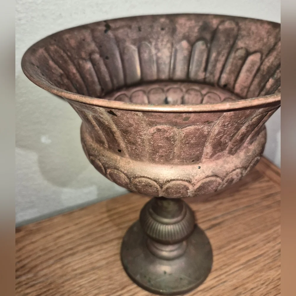 Vintage Copper & Bronze Pedestal Bowl 9.5 Inches Tall (No Flowers Included)